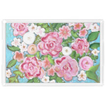 Pink Floral Spring Blooms Acrylic Tray