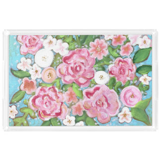 Pink Floral Spring Blooms Acrylic Tray