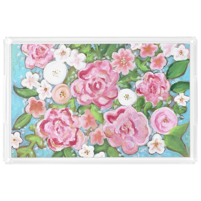 Pink Floral Spring Blooms Acrylic Tray (Front)