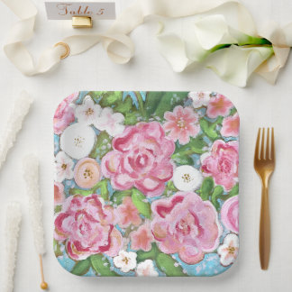 Pink Floral Spring Blooms Paper Plates