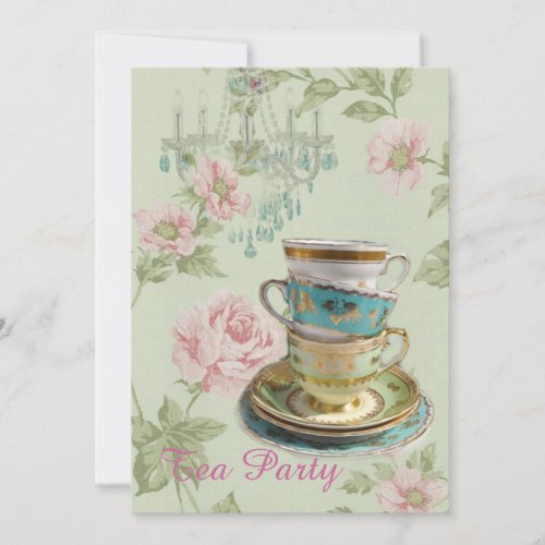 pink floral spring bridal shower tea party invite