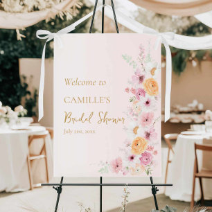 Pink Floral Spring Bridal Shower Welcome Sign