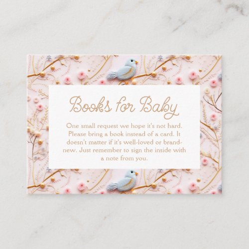 Pink Floral Spring Girl Baby Shower Book Request Enclosure Card