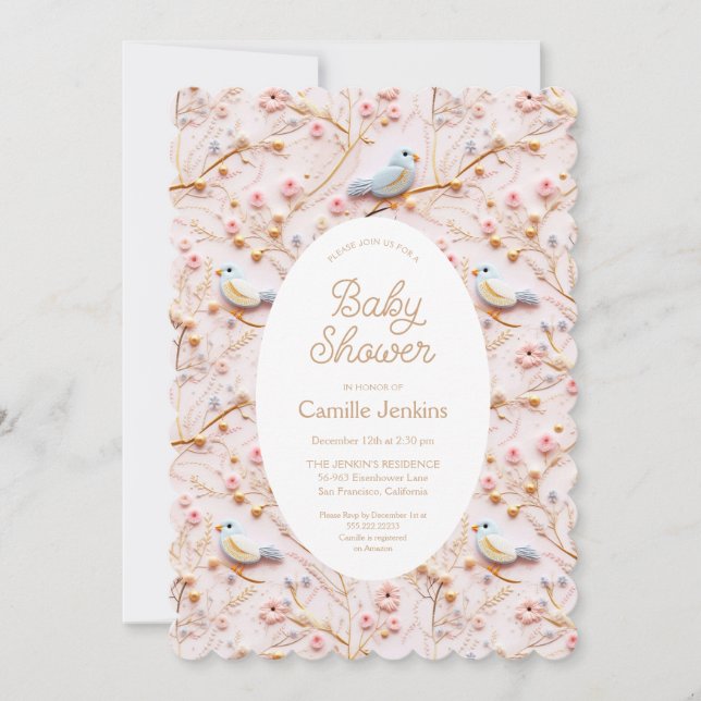 Pink Floral Spring Girl Baby Shower Invitation (Front)