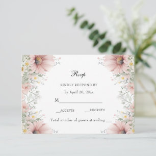 Pink Floral Spring Pastel Wild Flowers RSVP Card
