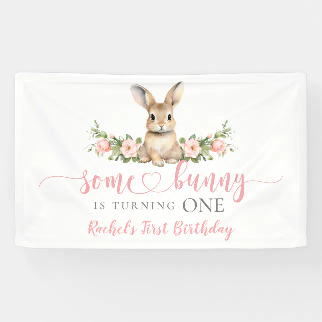 Pink Floral Spring Rabbit Some Bunny 1st Birthday Banner | Zazzle
