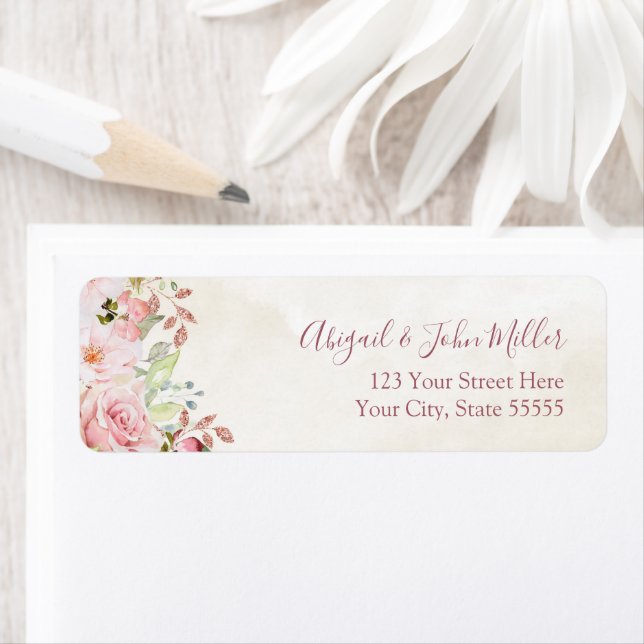 Pink Floral Spring Wedding Return Address Labels (Insitu)