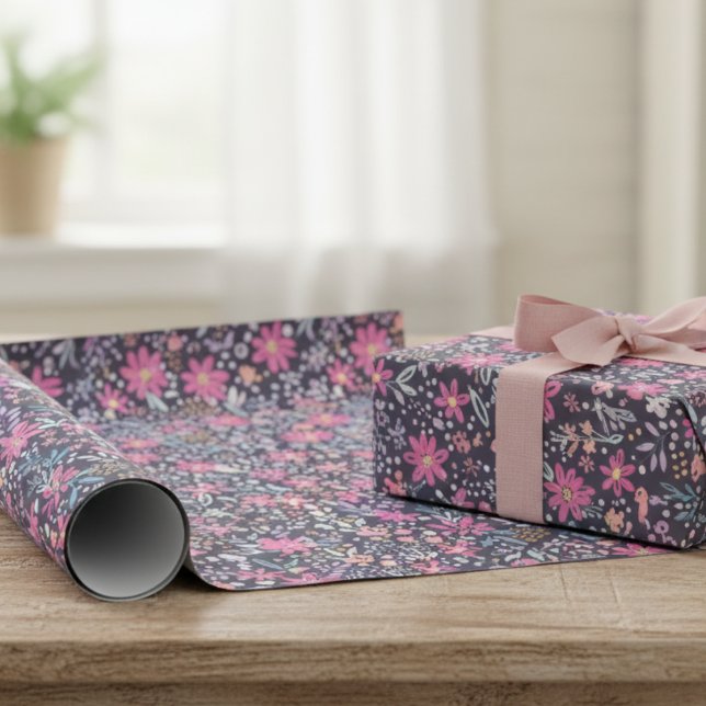 Pink Floral Sprinkles Pattern Wrapping Paper (Pink floral sprinkles wrapping paper, perfect for a little girl's birthday or baby shower gift.)