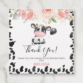 Pink Floral Square Cow Print Birthday Thank You Favor Tags by Sugar_Puff_Kids at Zazzle
