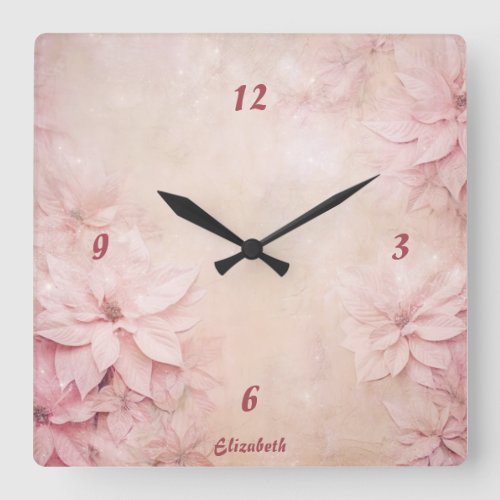 Pink Floral  Square Wall Clock