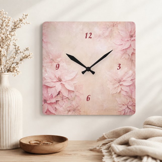 Pink Floral  Square Wall Clock (Creator Uploaded)