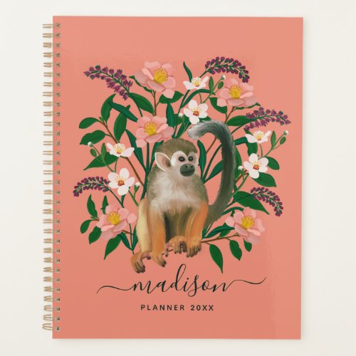 Pink Floral Squirrel Monkey Personalized 2022 Plan Planner