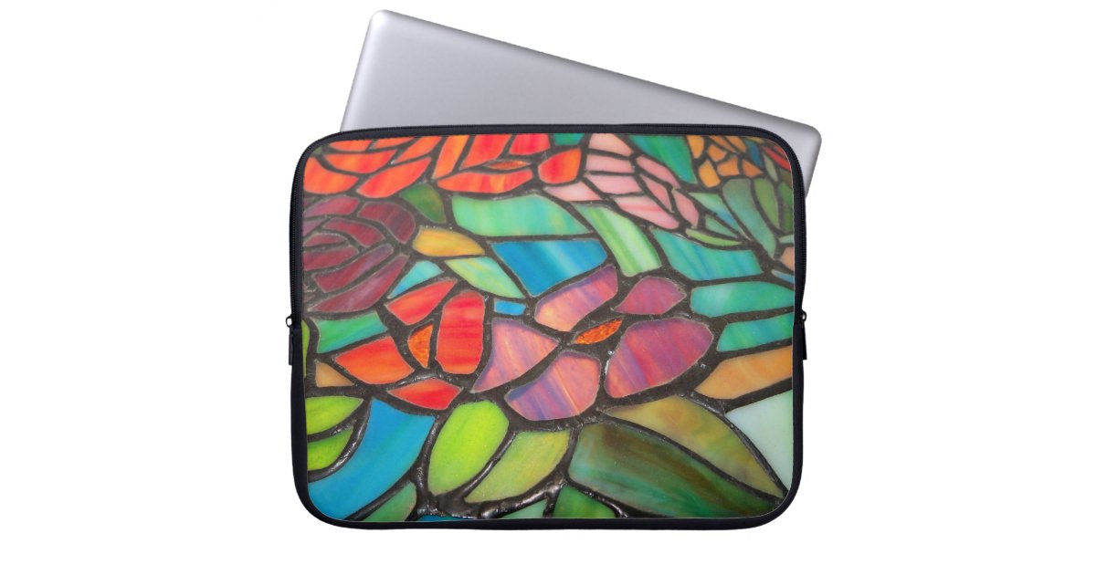 Pink Floral Stained Glass Laptop Sleeve Zazzle 