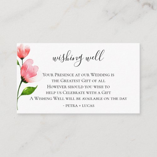 Pink Floral Stem Wedding Wishing Well Enclosure Card