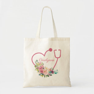 KRFITYA Personalized Nurse Tote Bag, CNA, RN, LPN Custom Heart Stethoscope  Initials Gift Embroidered Medical Tote Bag