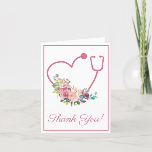 Pink Floral Stethoscope Heart Medical Thank You