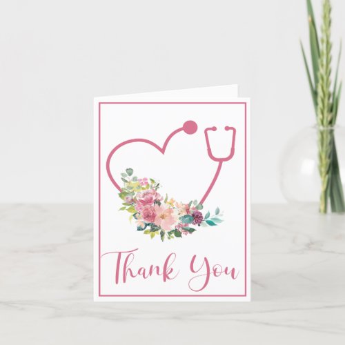 Pink Floral Stethoscope Heart Medical Thank You