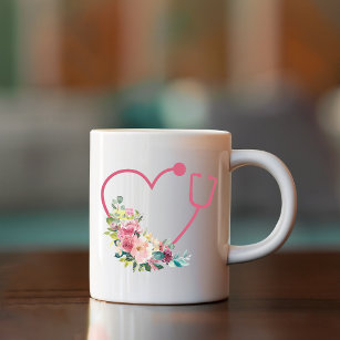 Pink Floral Stethoscope Heart Nurse Doctor Coffee Mug