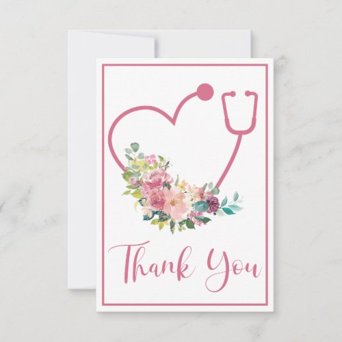 Pink Floral Stethoscope Heart Thank You