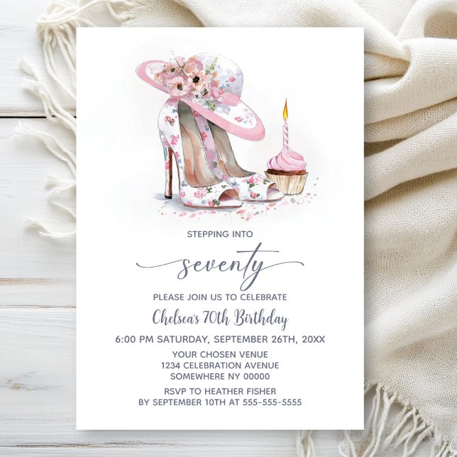 Pink Floral Stiletto Shoes 70th Birthday Party Invitation (Creator Uploaded)