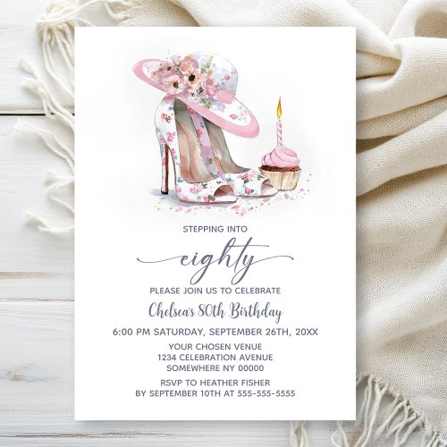 Pink Floral Stiletto Shoes 80th Birthday Party