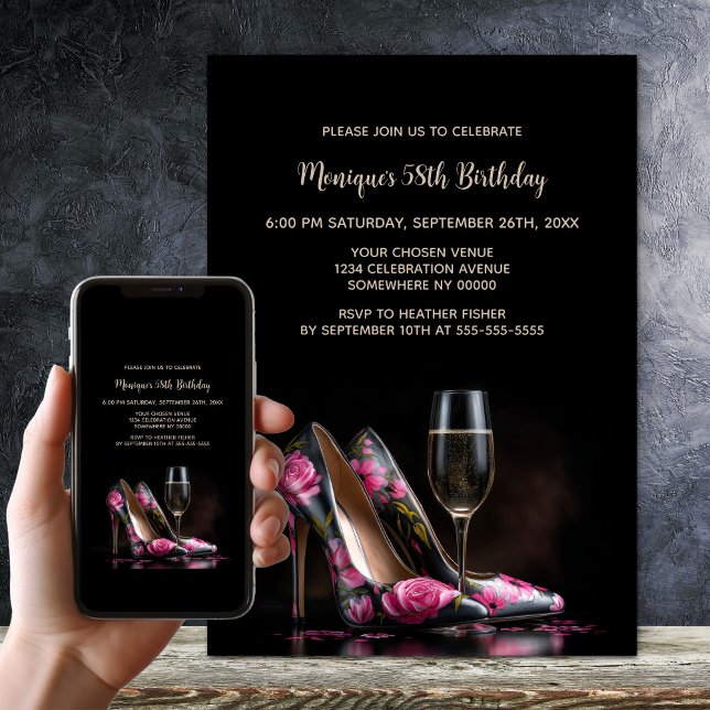 Pink Floral Stiletto Shoes Birthday Party Invitation (Creator Uploaded)