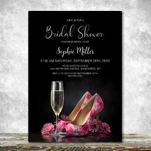 Pink Floral Stiletto Shoes Bridal Shower Invitation