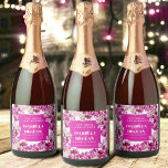 Pink floral stock flowers watercolor wedding  sparkling wine label