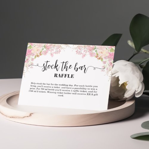 Pink Floral Stock the bar Bridal Shower   Enclosure Card