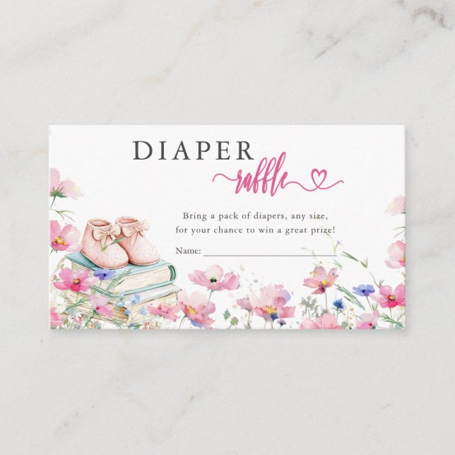  Pink Floral Storybook Baby shower Diaper Raffle Enclosure Card (Front)