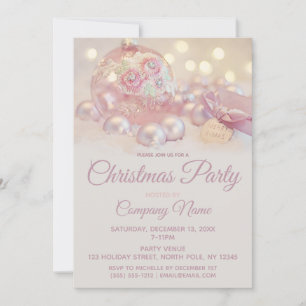Pink Floral String Lights Corporate Holiday Party Invitation