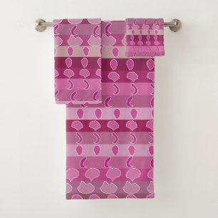 Pink Floral Stripe Bath Towel Set