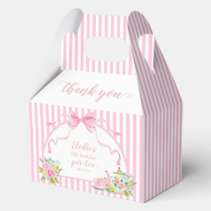 Pink Floral Stripe Let's Par-tea Birthday Party Favor Boxes