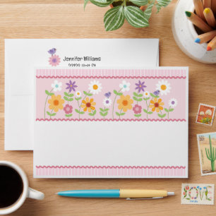 Pink Floral Stripe Rick Rack Envelope
