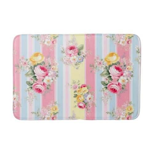 Pink Floral Striped Bath Mat