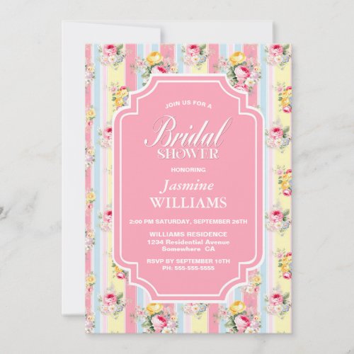 Pink Floral Striped Bridal Shower Invitation