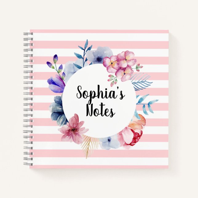 Pink Floral Striped Notebook (Front)