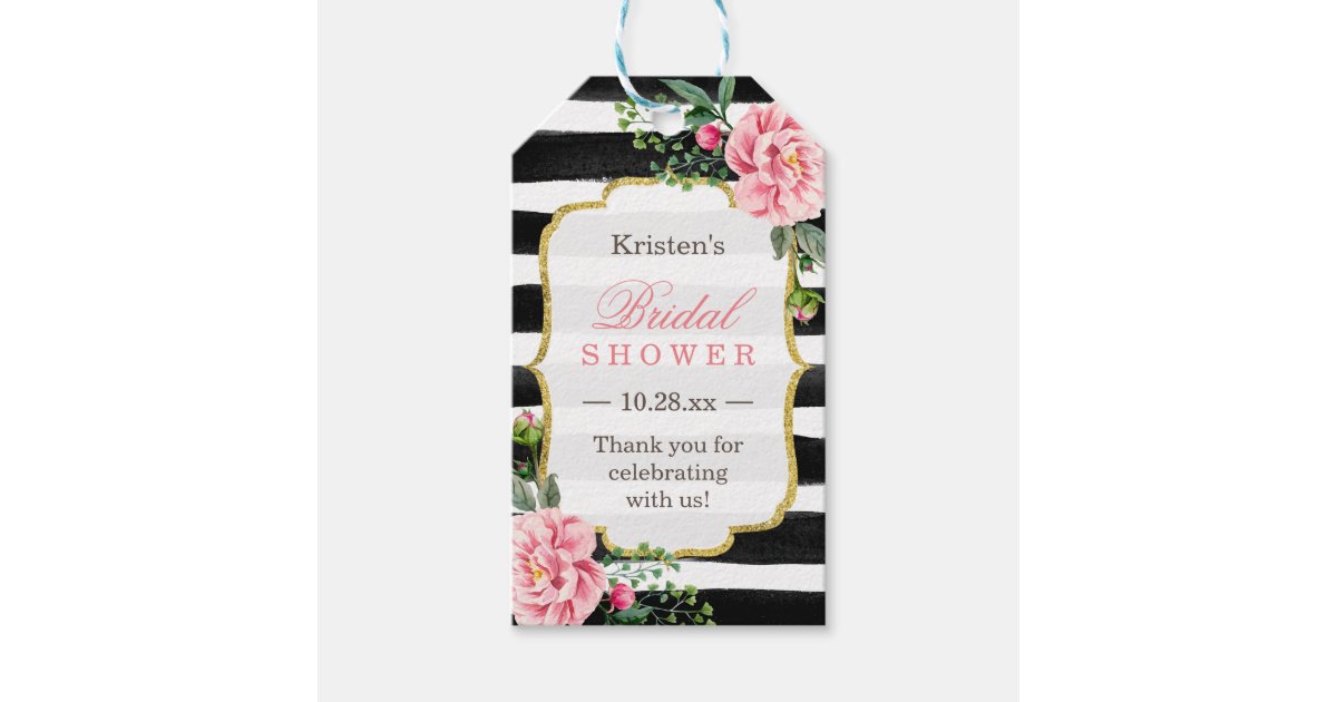 Pink Floral Stripes Bridal Shower Thank You Gift Tags | Zazzle