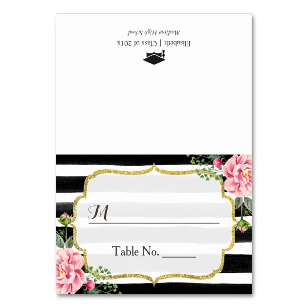Pink Floral Stripes Graduation Seating Place Card