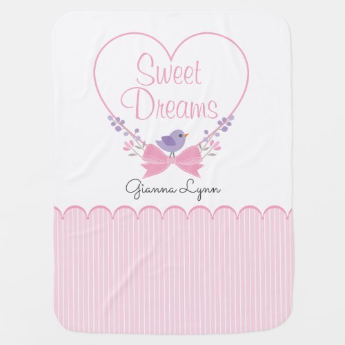 Pink Floral Stripes Monogrammed Baby Blanket