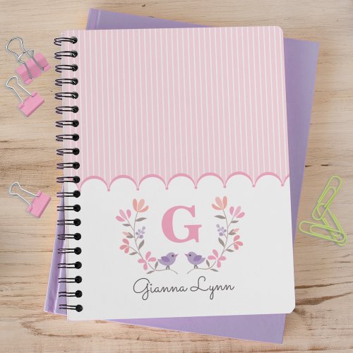 Pink Floral Stripes Monogrammed Notebook