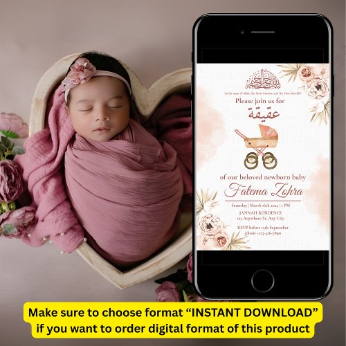 Pink Floral Stroller Baby Girl Muslim Aqiqah  Invi