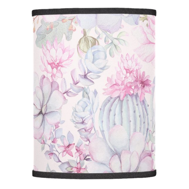 Pink Floral Succulent Illustration Summer Pattern Lamp Shade (Front)