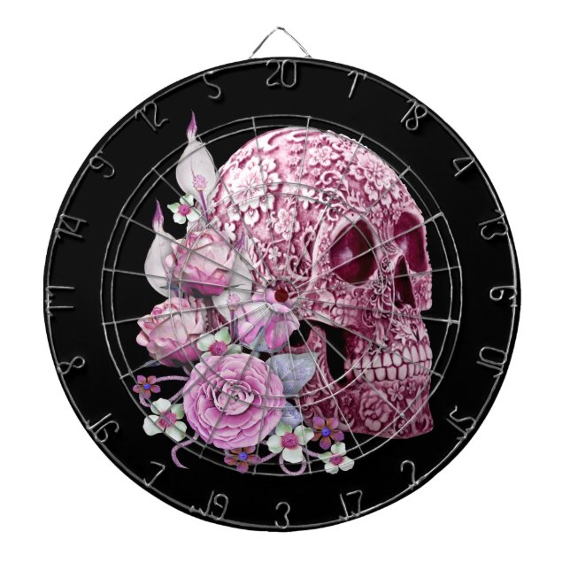Pink Floral Sugar Skull Pink Flowers Dart Board (Front)