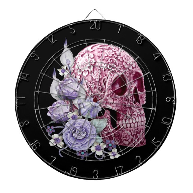 Pink Floral Sugar Skull Purple Flowers Dart Board (Front)