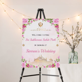 Pink Floral Sukhmani Sahib Path Welcome Sign