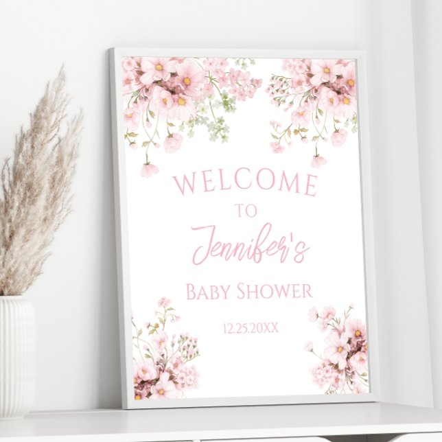 Pink Floral Summer Baby Girl Shower Welcome Poster (Creator Uploaded)