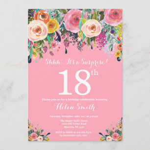 Pink Floral Surprise 18th Birthday Invitation