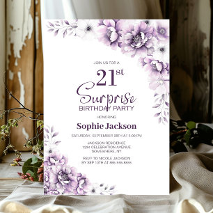 Pink Floral Surprise 21st Birthday Party Invitation