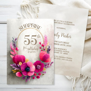 Pink Floral Surprise 55th Birthday Party Invitation